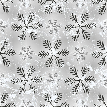 Holiday seamless background with snowflakes. Vector old Christmas and New Year seamless pattern with snowflakes.