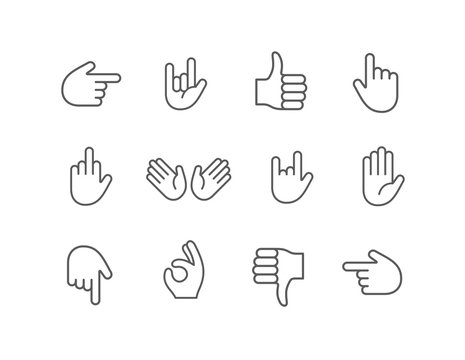 Abstract funny line hand emoji emoticon icon set