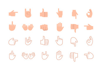 Abstract funny flat style hand emoji emoticon icon set