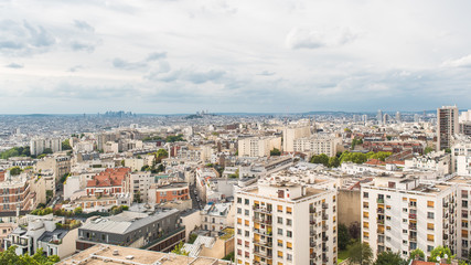 Paris, beautiful panorama of the city and the famous monuments, view of Montmartre and the Defense in background
