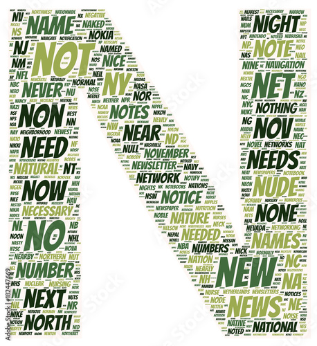 "Word Cloud English Words beginning with N" Stock photo and royalty