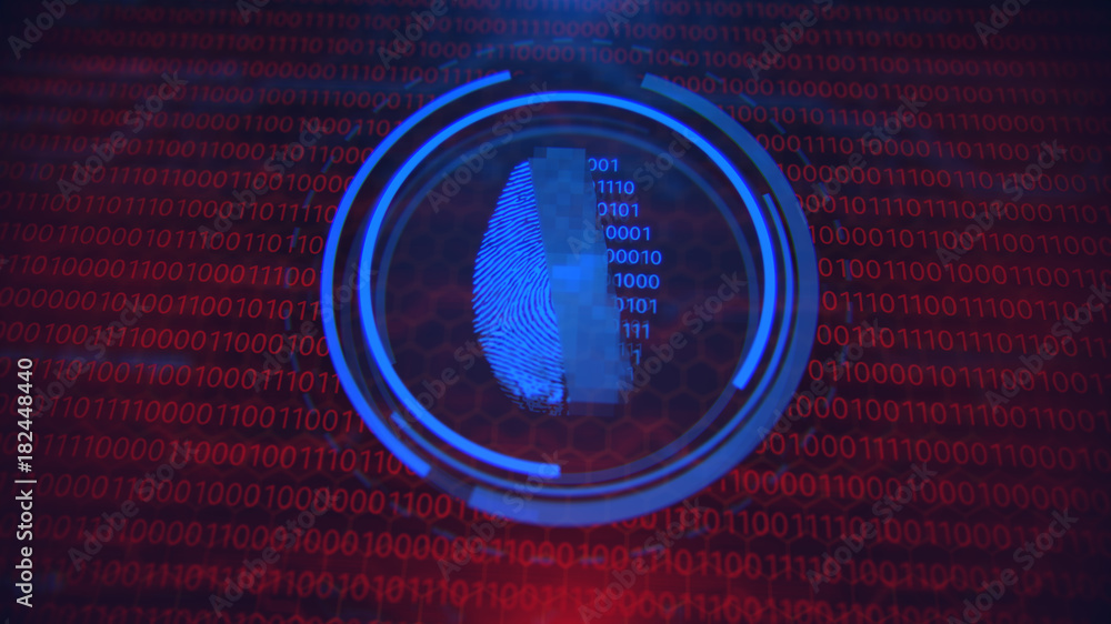 Poster cybersecurity and information technology. blue, red background with digital integrated network techn
