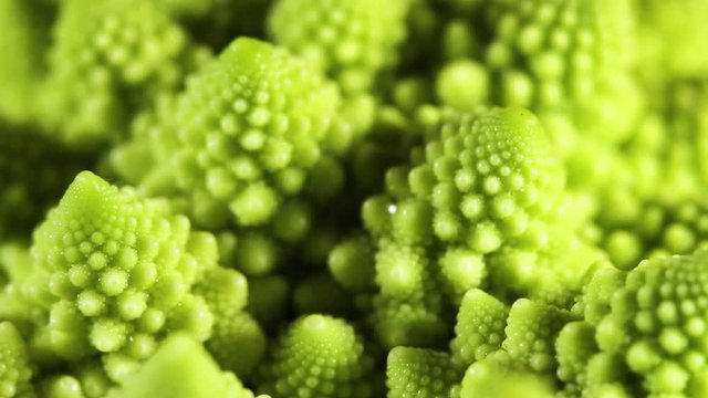 Romanesco broccoli or Roman cauliflower, close up shot, texture detail of the healthy vegetable. Macro.