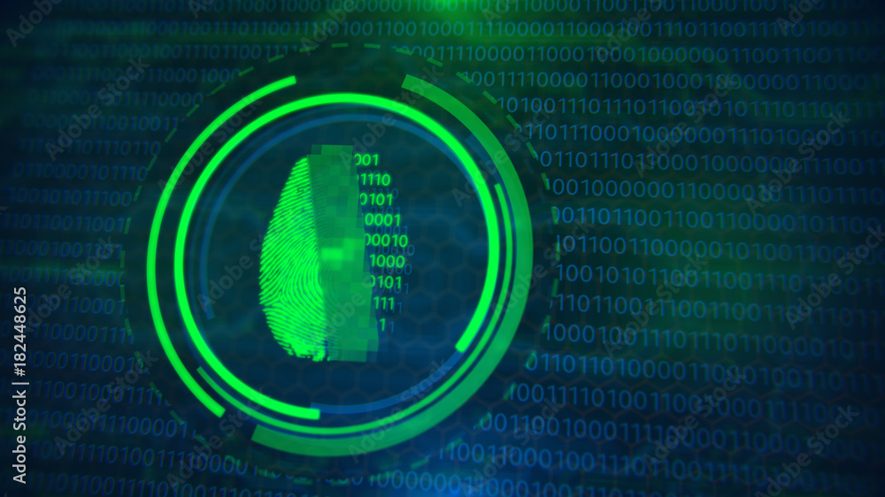 Poster cybersecurity and information technology. blue, cyan, green background with digital integrated netwo