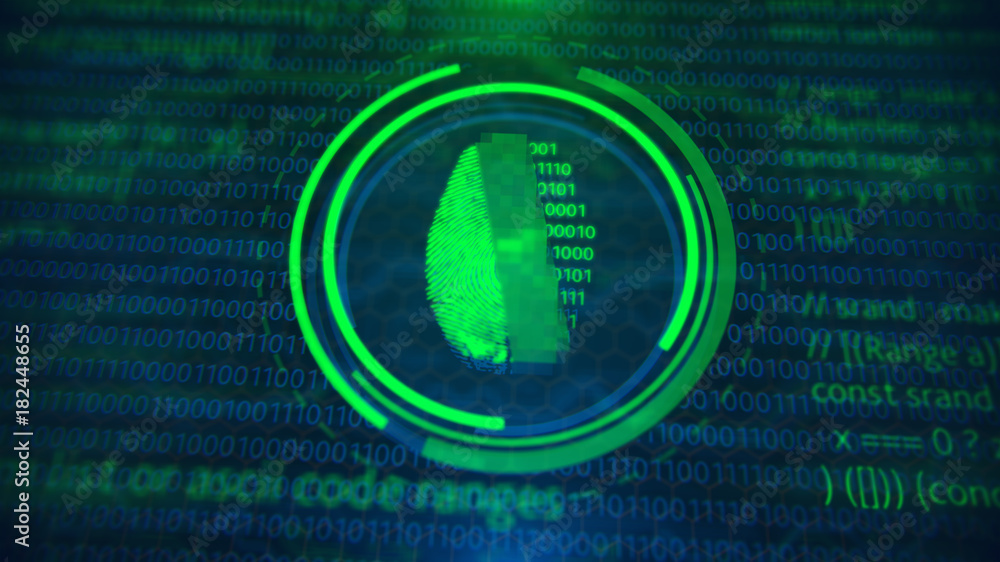 Poster cybersecurity and information technology. blue, cyan, green background with digital integrated netwo