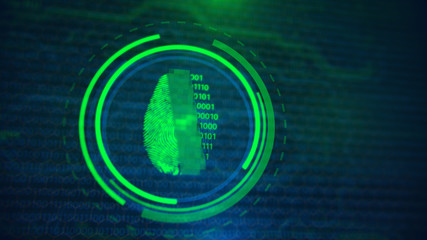 Cybersecurity and information technology. Blue, cyan, green background with digital integrated network technology. Printed circuit board. Technology background. 3D illustration. PCB, Code, HTML.