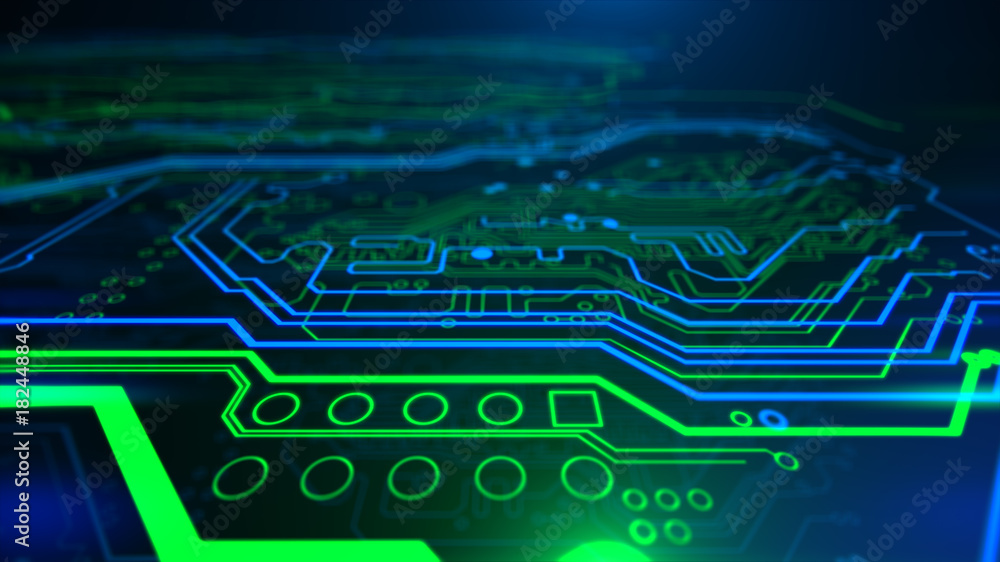 Poster abstract technology background circuit board futuristic server code processing pcb, code, html blue,