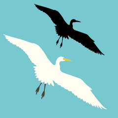 heron vector illustration black silhouette profile side flat