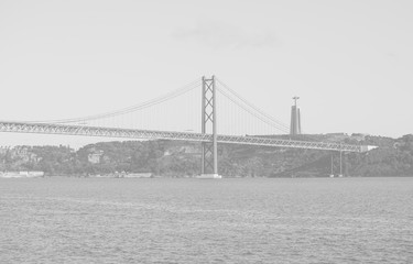 Bridge of 25th april in Lisbon. Black and white.