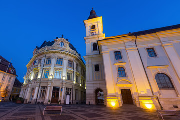 Fototapeta na wymiar Image of City hall of Sibiu in hight light