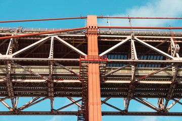 Close-up view of Bridge of 25th april in Lisbon.