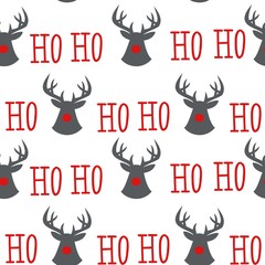 seamless christmas background with deers and ho-ho letters. Vector seamless flat pattern  of Happy New Year and Christmas Day.