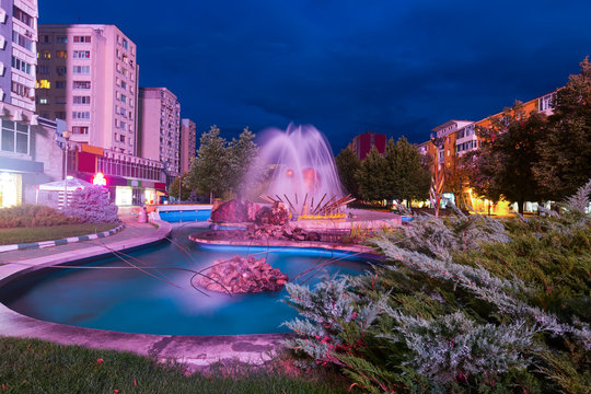 Photography of night light of center of Pitesti