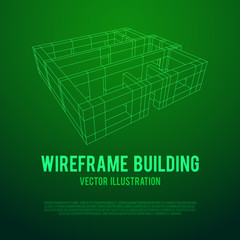 Abstract architecture building. Plan of modern house. Wireframe low poly mesh construction.