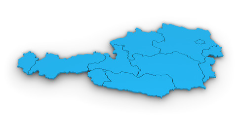 3D Austria Map Blue Shape