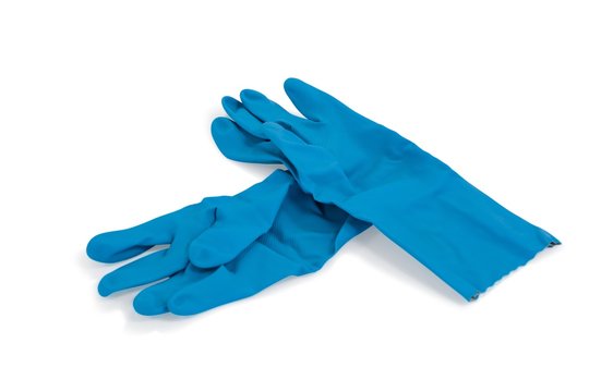 Blue Rubber Gloves On White Background