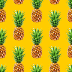 Pineapple seamless pattern on yellow summer background
