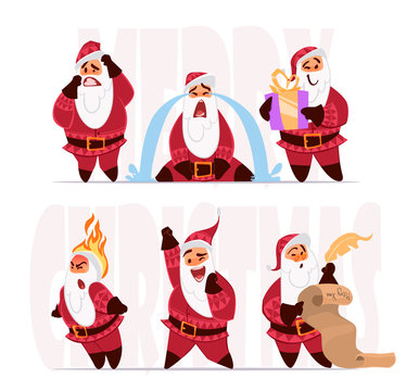 Santa claus expressions and different poses. Christmas characters