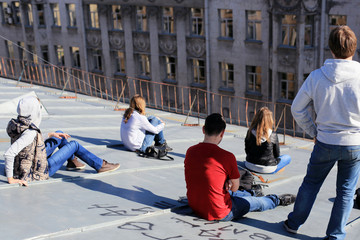 Teens on the roof of the city