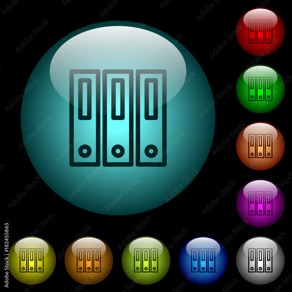 Poster binders icons in color illuminated glass buttons