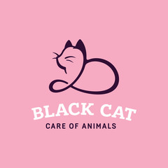 modern professonal logo illustration cat, pet emblem design on pink background