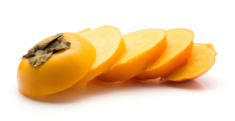 Fototapeta na wymiar Sliced persimmon Kaki isolated on white background.