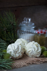 Obraz na płótnie Canvas Winter feijoa tasted zephyr or marsmallows on the wooden background