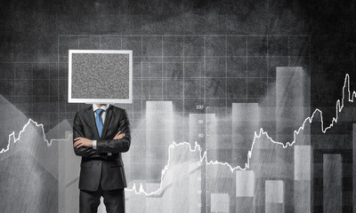 Businessman with monitor instead of head.