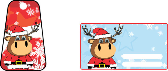 xmas cute reindeer claus´s costume cartoon gift card set in vector format 