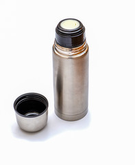 Metal thermos isolated on white
