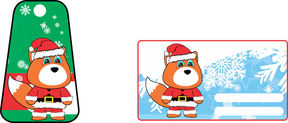 xmas cute fox claus´s costume cartoon gift card set in vector format 