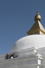 Nuns working on the Wolakha Chorten nunnery in Punakha, Bhutan