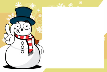 xmas funny snow man cartoon expression picture frame background in vector format 