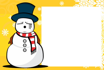 xmas funny snow man cartoon expression picture frame background in vector format 
