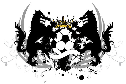 Heraldic black Wolf tattoo soccer futbol coat of arms in vector format very easy to edit 