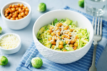 Shreded Brussels sprouts roasted chickpeas Parmesan salad