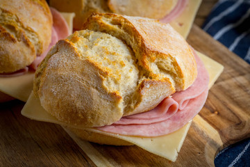 Sandwich with cheese and ground ham.