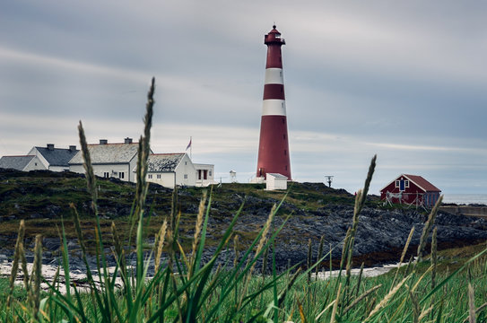 Red Slettnes lighthouse, the northernmost lighthouse in the world, located near Gamvik, Finnmark, Nordkinn, Norway