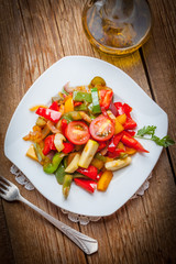 Ratatouille on a rustic table.