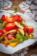 Ratatouille on a rustic table.