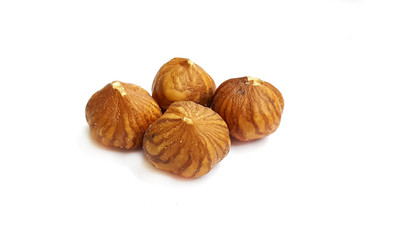 Hazelnuts on white background