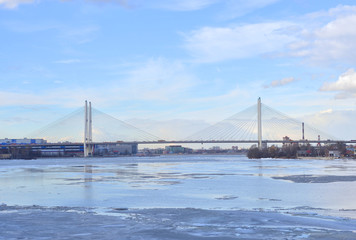 Obraz premium Cable stayed bridge at winter.