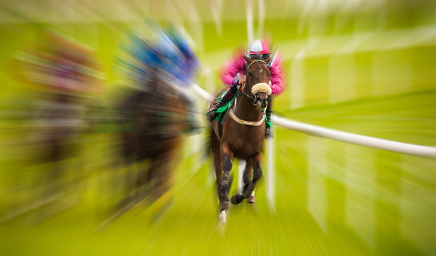Galloping motion blur race horse speed