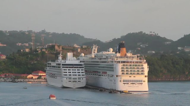 Cruise liners on parking in port. St. George's, Grenada