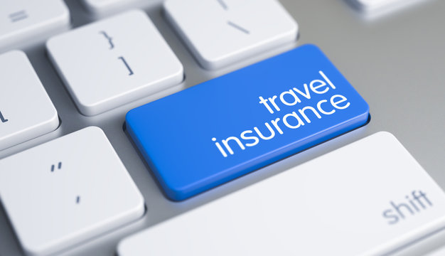 Travel Insurance on Blue Keyboard Button. 3D.
