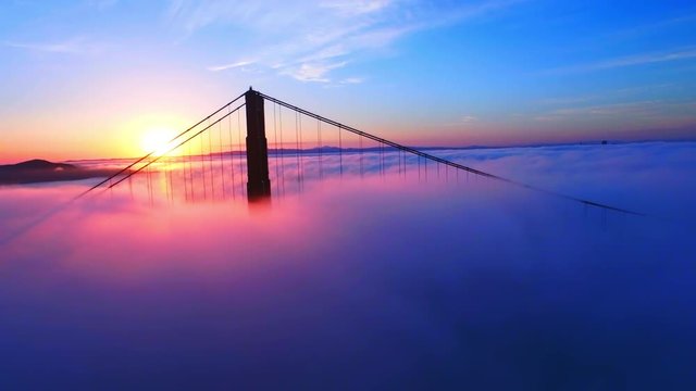 Golden Gate Bridge cloudscape sunset aerial