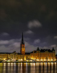 Fototapeta na wymiar Island of Riddarholmen at night, Stockholm Sweden