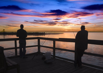 Fototapeta premium Sunset at Mobile Bay, Alabama by the pier 