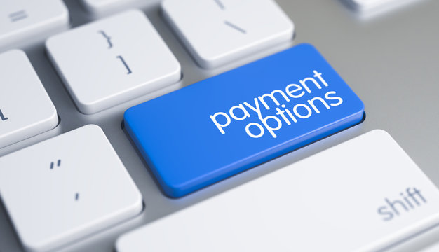 Payment Options on Blue Keyboard Key. 3D.