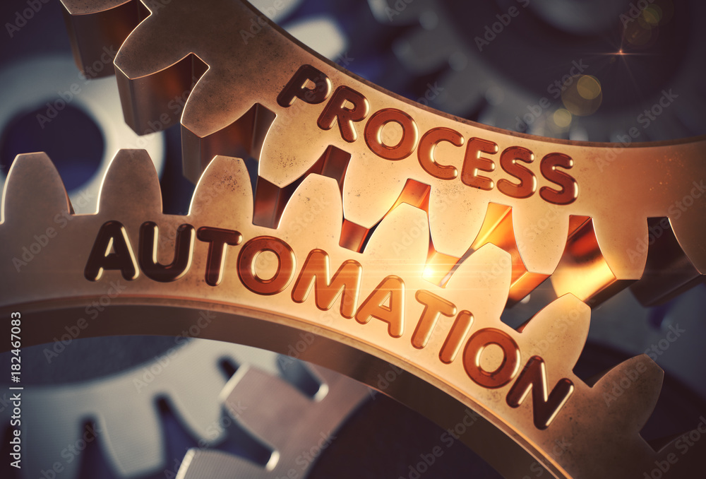 Poster process automation on the golden cog gears. 3d.